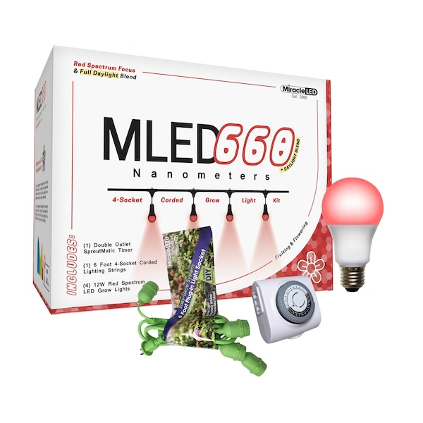 Miracle Led 660 Nanometer Indoor Grow Light Kit Red Spectrum 12W Replaces 150W 4-Socket Corded Fixture w/Timer 603542 - main